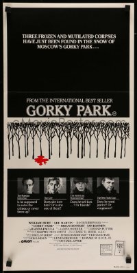 4r730 GORKY PARK Aust daybill '83 William Hurt, Lee Marvin, cool bloody snow in trees art!