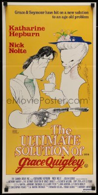 4r731 GRACE QUIGLEY Aust daybill '85 Al Hirschfeld artwork of Katherine Hepburn & Nick Nolte!
