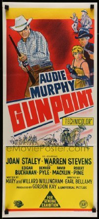 4r736 GUNPOINT Aust daybill '66 different artwork of cowboy Audie Murphy with rifle!