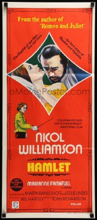 4r738 HAMLET Aust daybill '70 Nicol Williamson in title role & Marianne Faithfull as Ophelia!