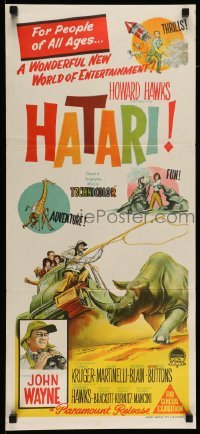 4r740 HATARI Aust daybill '62 Howard Hawks, artwork of John Wayne in Africa!