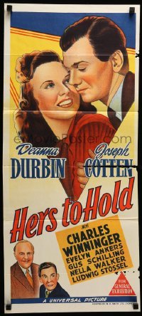 4r744 HERS TO HOLD Aust daybill '43 romantic close-up of Deanna Durbin & Joseph Cotten!