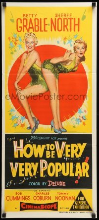 4r751 HOW TO BE VERY, VERY POPULAR Aust daybill '55 sexy students Betty Grable & Sheree North!