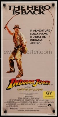 4r760 INDIANA JONES & THE TEMPLE OF DOOM Aust daybill '84 art of Harrison Ford, the hero is back!