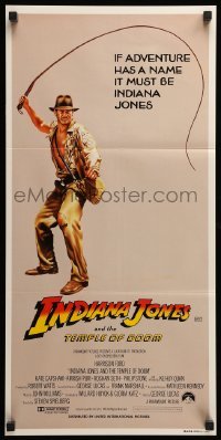 4r758 INDIANA JONES & THE TEMPLE OF DOOM Aust daybill '84 Harrison Ford cracking legendary whip!