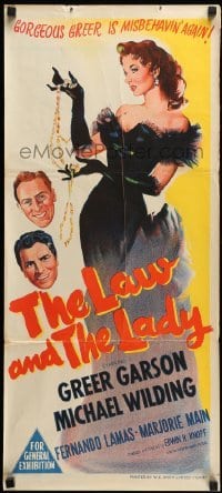 4r779 LAW & THE LADY Aust daybill '51 full-length art of sexiest Greer Garson in all black gown!