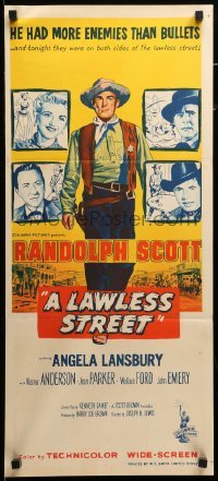 4r780 LAWLESS STREET Aust daybill '55 top gun Randolph Scott is out of luck, bullets & women too!