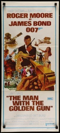 4r800 MAN WITH THE GOLDEN GUN Aust daybill '74 art of Roger Moore as James Bond by Robert McGinnis