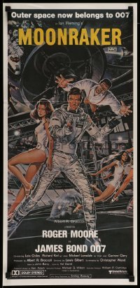 4r814 MOONRAKER Aust daybill '79 Roger Moore as James Bond by Goozee, w/ border design!