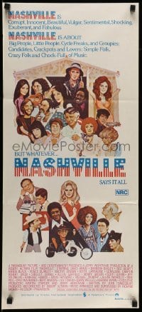 4r819 NASHVILLE Aust daybill '75 Robert Altman, cool different cast portrait art by Bill Myers!