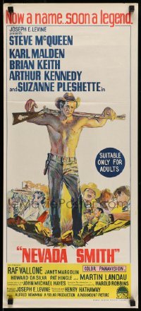 4r821 NEVADA SMITH Aust daybill '66 cool artwork of shirtless Steve McQueen & cast!