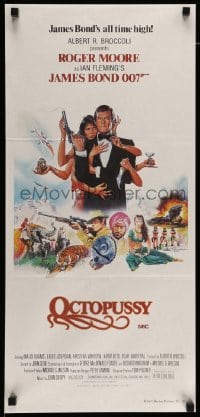 4r825 OCTOPUSSY Aust daybill '83 art of Maud Adams & Roger Moore as James Bond by Daniel Goozee!