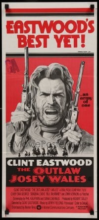 4r830 OUTLAW JOSEY WALES Aust daybill '76 Clint Eastwood, cool double-fisted artwork!