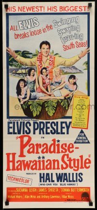 4r834 PARADISE - HAWAIIAN STYLE Aust daybill '66 art of Elvis Presley& beach babes!