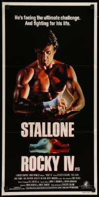 4r868 ROCKY IV Aust daybill '85 great image of heavyweight boxing champ Sylvester Stallone!