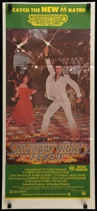 4r876 SATURDAY NIGHT FEVER Aust daybill '77 disco dancer John Travolta & Karen Gorney, M-rated!