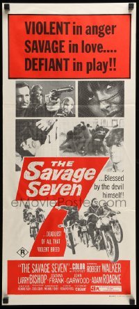 4r878 SAVAGE SEVEN Aust daybill '68 AIP, bad bikers, the open road their killing ground!