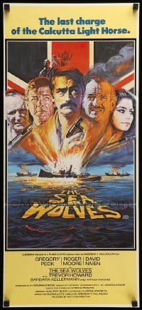 4r880 SEA WOLVES Aust daybill '80 cool art of Gregory Peck, Roger Moore & David Niven!
