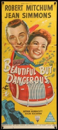 4r886 SHE COULDN'T SAY NO Aust daybill '54 art of Simmons & Mitchum, Beautiful But Dangerous!