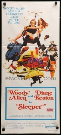 4r891 SLEEPER Aust daybill '74 Woody Allen, Diane Keaton, wacky sci-fi comedy art by McGinnis!