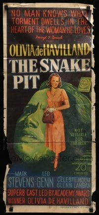 4r897 SNAKE PIT Aust daybill '50 many different images of mental patient Olivia De Havilland!