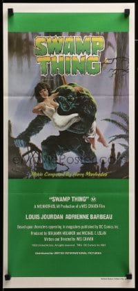4r930 SWAMP THING Aust daybill '82 Wes Craven, Richard Hescox art of him holding Adrienne Barbeau!