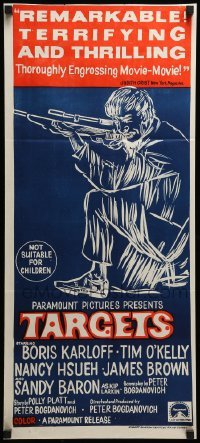 4r934 TARGETS Aust daybill '68 Boris Karloff, Tim O'Kelly, Peter Bogdanovich, art of sniper!