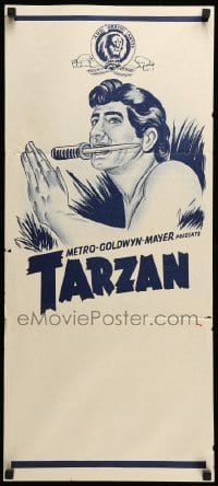 4r936 TARZAN Aust daybill '60s art of the heroes with a knife in his mouth!