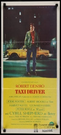 4r937 TAXI DRIVER Aust daybill '76 classic art of Robert De Niro by cab, directed by Scorsese!
