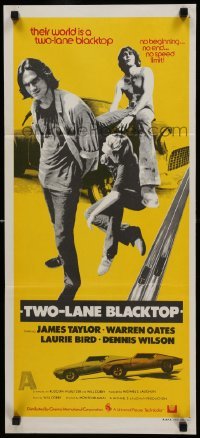 4r969 TWO-LANE BLACKTOP Aust daybill '71 James Taylor is the driver, Oates is GTO, Laurie Bird