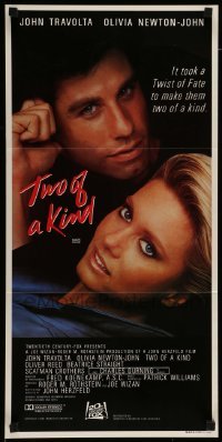 4r966 TWO OF A KIND Aust daybill '84 close-up of John Travolta & Olivia Newton-John!