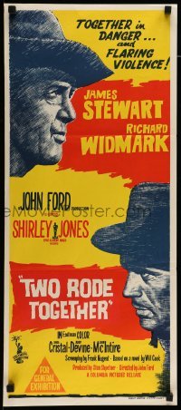 4r967 TWO RODE TOGETHER Aust daybill '61 John Ford, art of James Stewart & Richard Widmark!