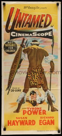 4r970 UNTAMED Aust daybill '55 art of Tyrone Power & Susan Hayward in Africa with native!