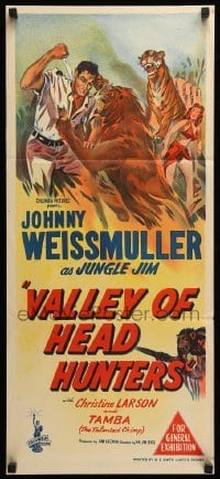 4r973 VALLEY OF HEAD HUNTERS Aust daybill '53 art of Johnny Weismuller as Jungle Jim fighting!