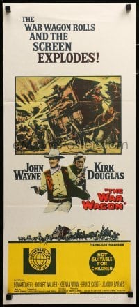 4r979 WAR WAGON Aust daybill '67 cowboys John Wayne & Kirk Douglas, western armored stagecoach art