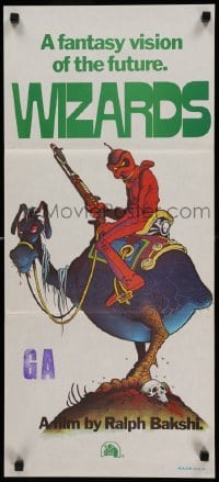 4r989 WIZARDS Aust daybill '77 Ralph Bakshi directed, cool fantasy art by William Stout!