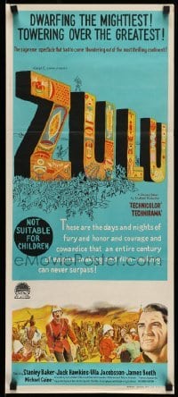 4r999 ZULU Aust daybill '64 Stanley Baker & Michael Caine English classic, dwarfing the mightiest!