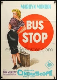 4r174 BUS STOP German '56 great full-length Klaus Dill art of sexy Marilyn Monroe with suitcase!
