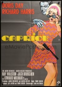 4r175 CAPRICE German '67 art of pretty Doris Day, Richard Harris, yellow title design!