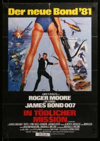4r202 FOR YOUR EYES ONLY German '81 artwork of Roger Moore as James Bond & sexy legs by Bysouth!