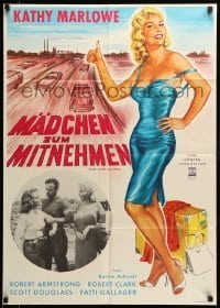 4r209 GIRL WITH AN ITCH German '60 cool art of bad girl Kathy Marlowe, have negligee, will travel!