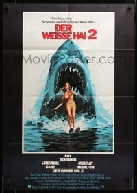 4r226 JAWS 2 German '78 great classic art of giant shark attacking girl on water skis by Lou Feck!