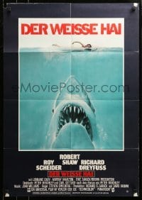 4r225 JAWS German '75 art of Steven Spielberg's classic man-eating shark attacking sexy swimmer!