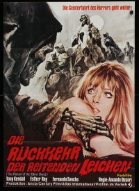 4r271 RETURN OF THE EVIL DEAD German '73 cool horror art of skeleton grabbing sexy girl!