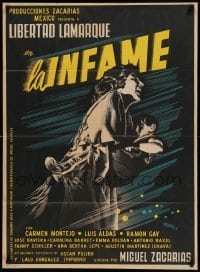 4r047 LA INFAME Mexican poster '54 cool artwork of mother running & holding child by Josep Renau!