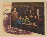 4s585 CONSPIRATORS LC '44 Hedy Lamarr, Peter Lorre & Sydney Greenstreet sitting at table!