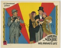 4s681 HIS PRIVATE LIFE LC '28 dapper Adolphe Menjou with two sexy ladies by Eugene Pallette!