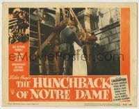 4s691 HUNCHBACK OF NOTRE DAME LC #3 R52 Charles Laughton takes Maureen O'Hara into the belltower!
