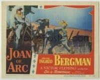 4s703 JOAN OF ARC LC #6 '48 Ingrid Bergman in armor fighting on parapet of castle!