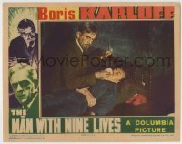 4s747 MAN WITH NINE LIVES LC '40 image of mad scientist Boris Karloff chloroforming Byron Foulger